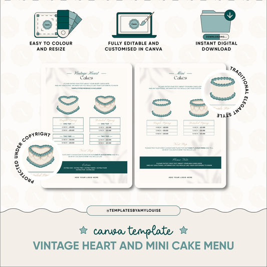 Mini Vintage Heart & Round Cake Order Design - 'Traditional Elegant Style'